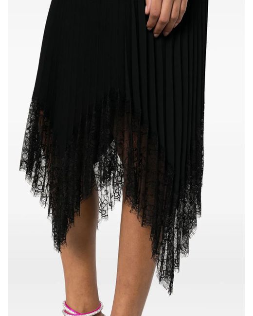 Nissa Black Lace-Trim Pleated Midi Dress