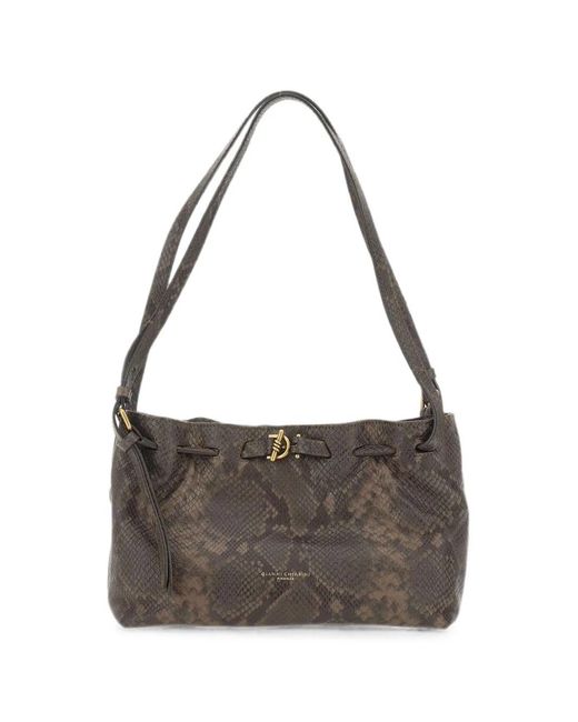 Gianni Chiarini Gray Mimi Snakeskin-Effect Shoulder Bag