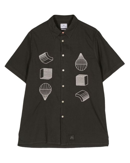 PS by Paul Smith Black Embroidered Cotton Shirt for men