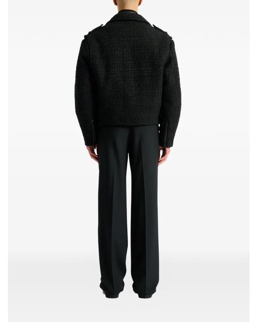 Balmain Black Tweed Biker Jacket for men