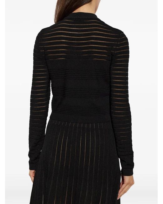 Balmain Black Sheer-Stripe Fitted Cardigan