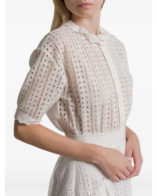 Alberta Ferretti White Ruffled Eyelet Blouse