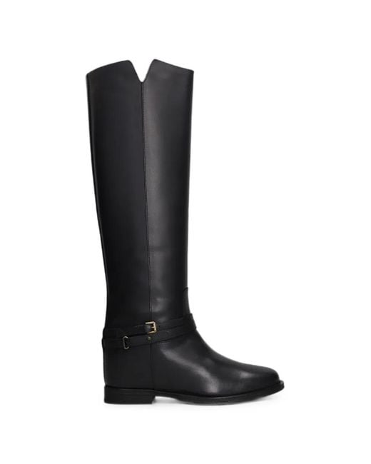 Via Roma 15 Black Buckle-Strap Leather Boots