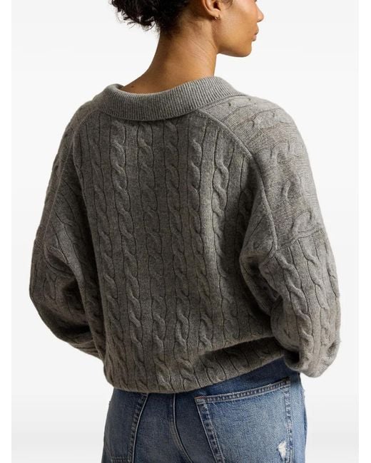 Polo Ralph Lauren Gray Rib-Knit Polo Sweater With Five-Button Closure