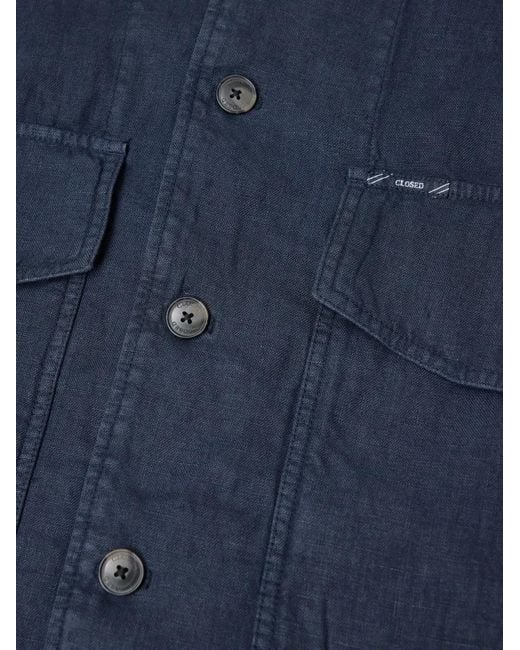 Closed Blue Button-Up Patch-Pocket Jacket for men