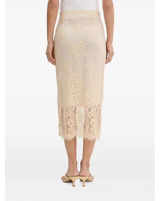 ViCOLO Natural Lace-Overlay Side-Slit Midi Skirt