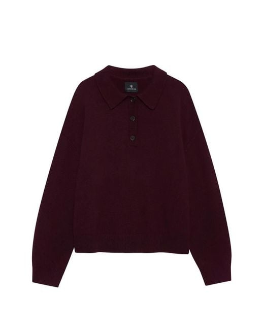 Anine Bing Purple Button-Up Collar Sweater