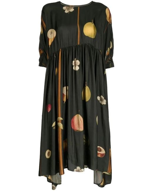Uma Wang Black Fruit-Print Maxi Dress