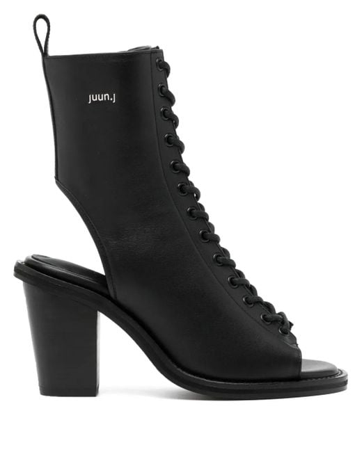Juun.J Black 80Mm Open-Toe Leather Boots