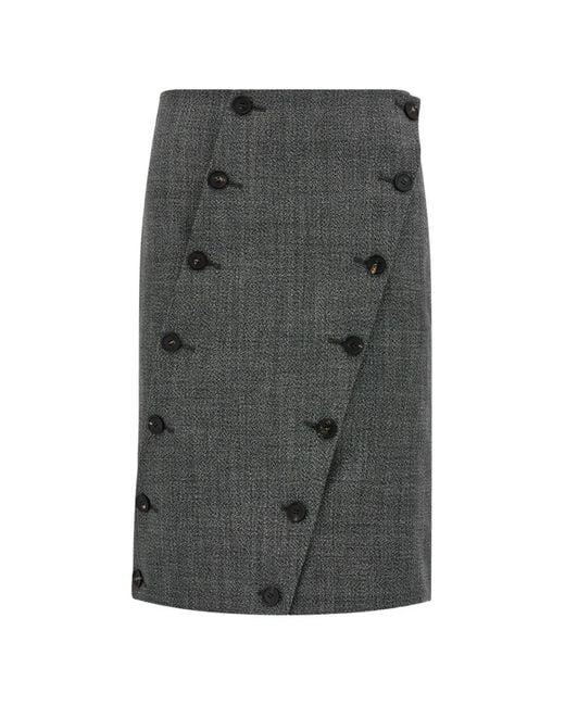 Ferragamo Black Straight-Cut Skirt With Button Detail