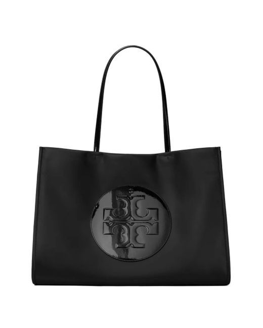 Tory Burch Black Large Ella Patent Logo-Embossed Tote Bag