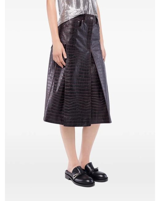 Rabanne Purple Crocodile-Effect Leather Skirt