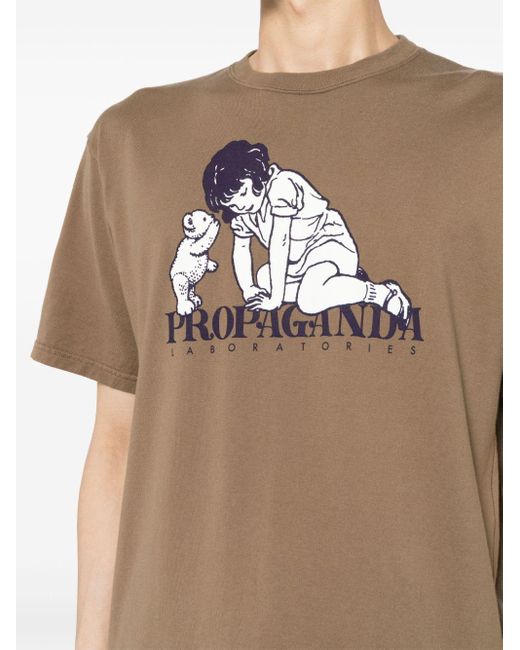 Undercover Brown Slogan-print Cotton T-shirt for men