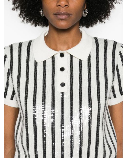 Maglione Stile Polo A Righe Con Paillettes di MSGM in White