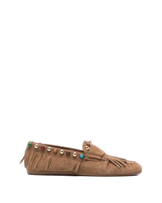 Bibi Lou White Fringe-Trimmed Studded Loafers
