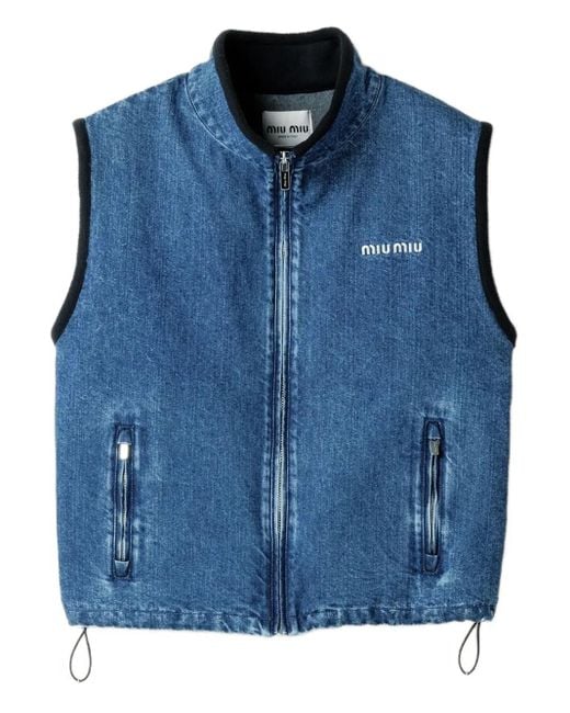 Miu Miu Blue Cashmere Denim Blouson Vest