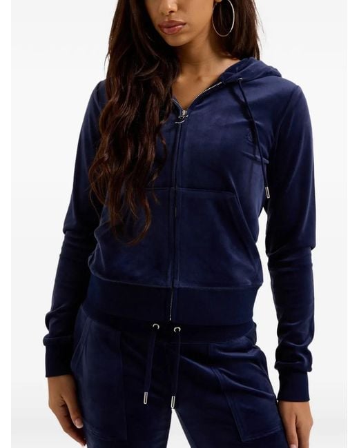 Juicy Couture Blue Robertson Velvet-Texture Hoodie