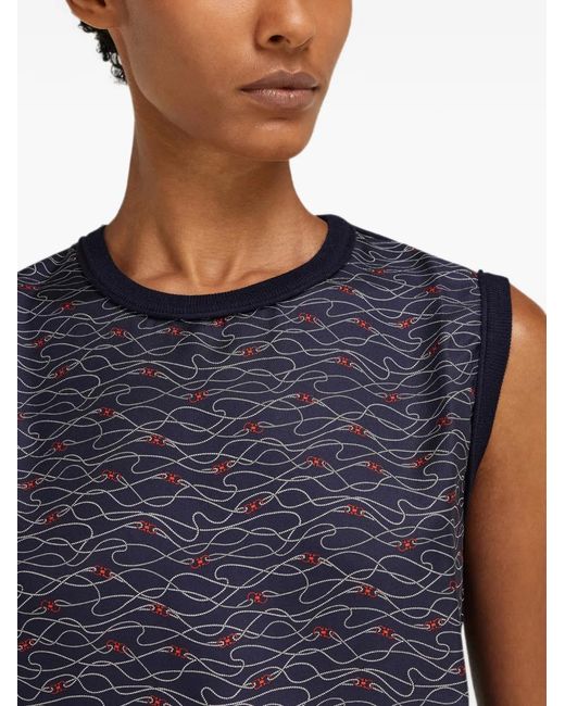 Ferragamo Blue Knitted Top With Silk Panel Detail