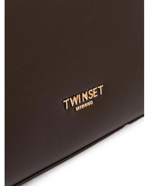 Twinset Brown Wrapped-Detail Logo-Plaque Tote Bag