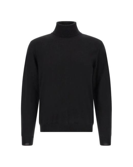 Zanone Black Ribbed-Knit Roll-Neck Sweater for men