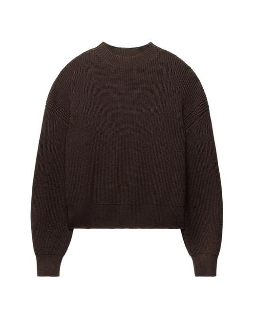 Another Tomorrow Black Ribbed-Knit Crew-Neck Sweater