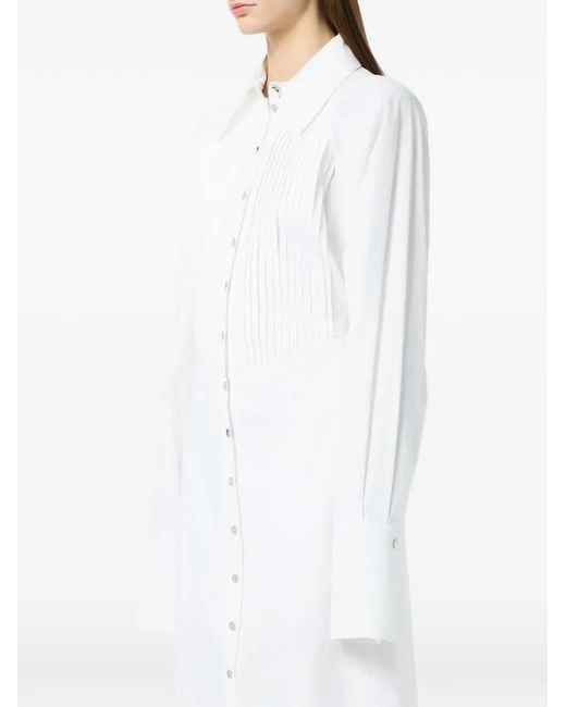 Blumarine White Pleated Cotton Poplin Shirt Dress