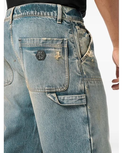 Philipp Plein Blue Double-Pocket Distressed Jeans for men