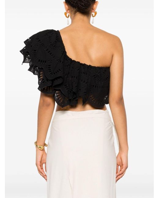 Charo Ruiz Black Broderie-anglaise One-shoulder Top