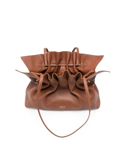 Ferragamo Brown Gancini Leather Shoulder Bag