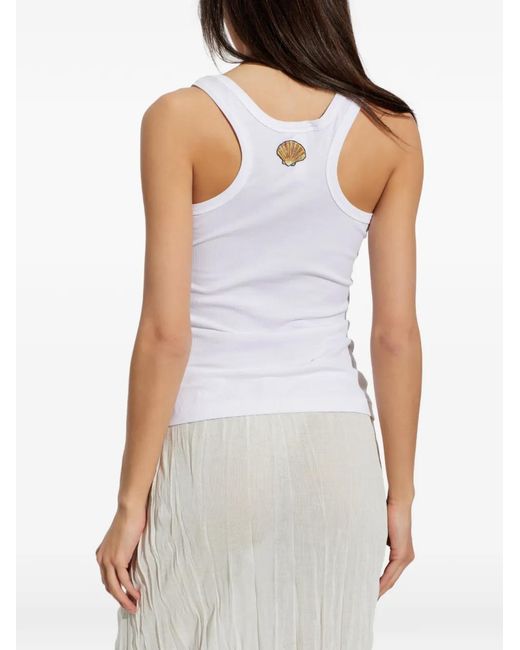 Hanro White Shell-Motif Ribbed Tank Top
