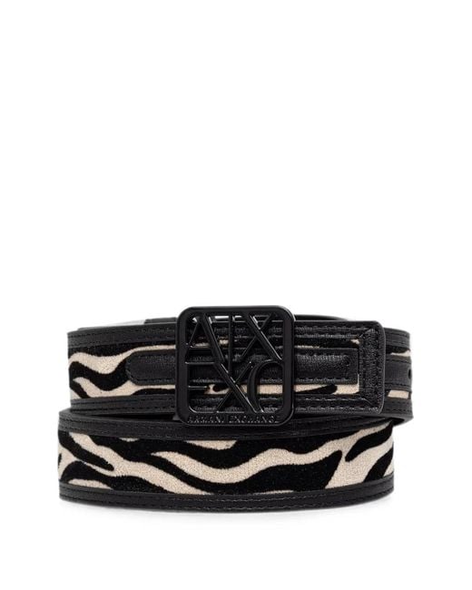 ARMANI EXCHANGE Black Zebra-Print Logo-Buckle Belt