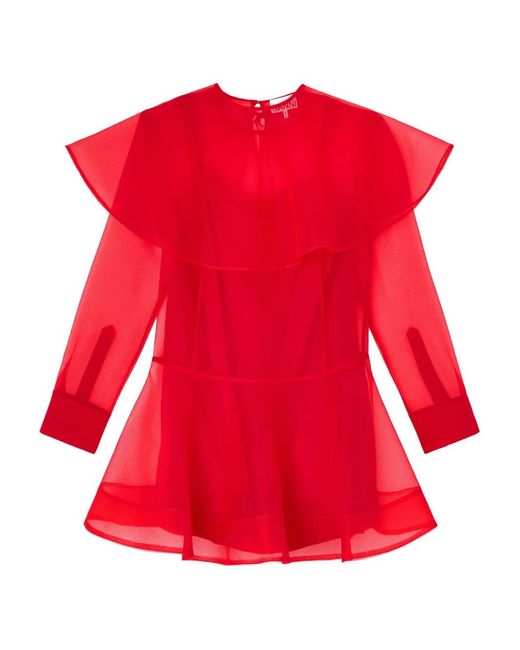 Ganni Red Organza Circle Collar Dress