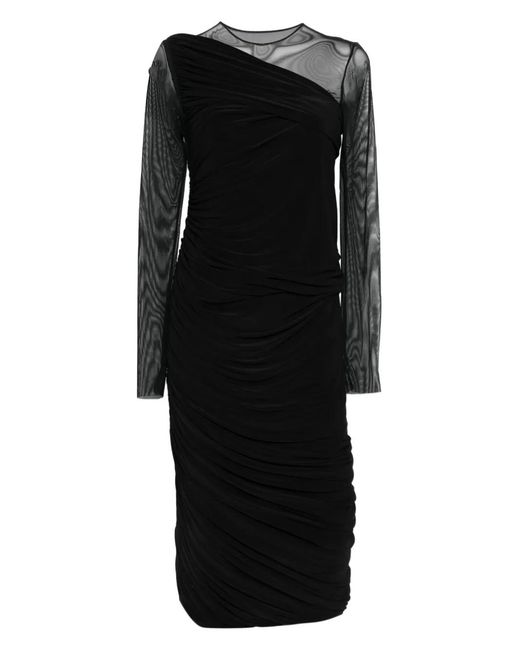 Norma Kamali Black Draped Long-Sleeves Midi Dress