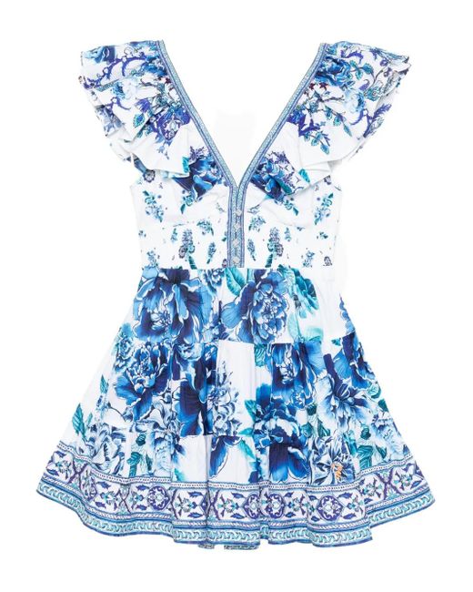 Camilla Blue Neck Frill Tiered Short Dress