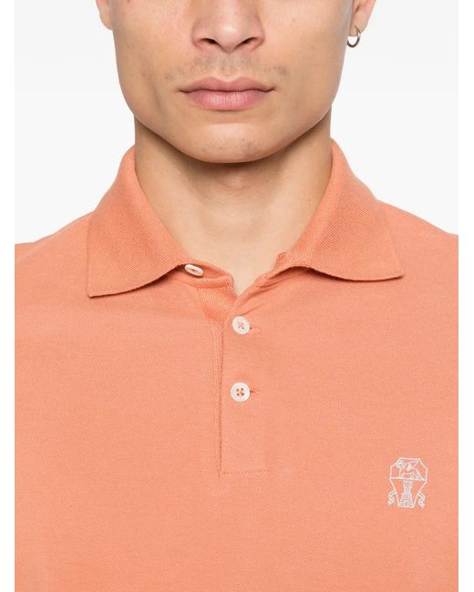 Brunello Cucinelli Orange Logo Polo Shirt for men
