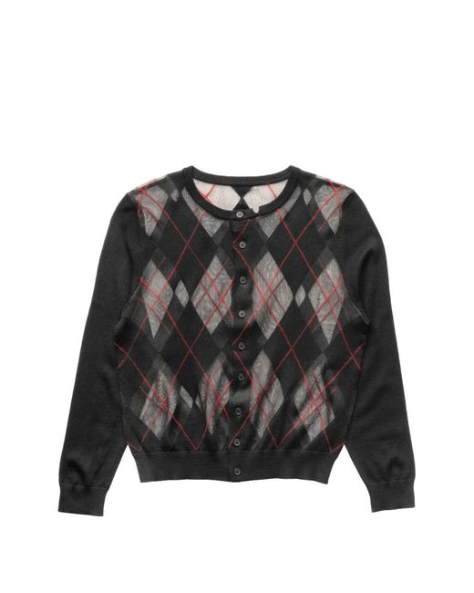 Spencer Badu Black Argyle-Pattern Mesh Cardigan