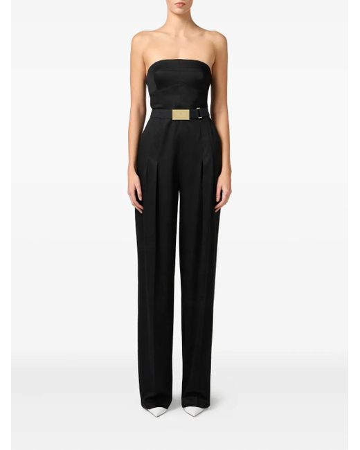Elisabetta Franchi Black Lace-Up Belted Jumpsuit