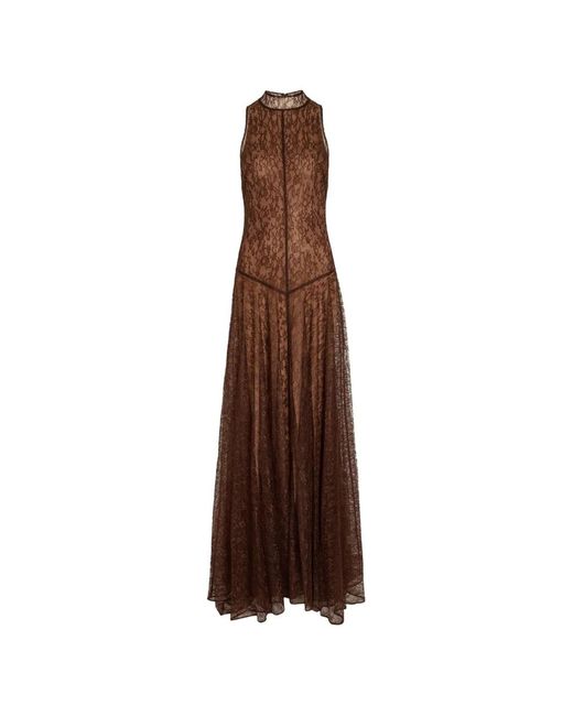 De La Vali Brown Halterneck Lace Gown