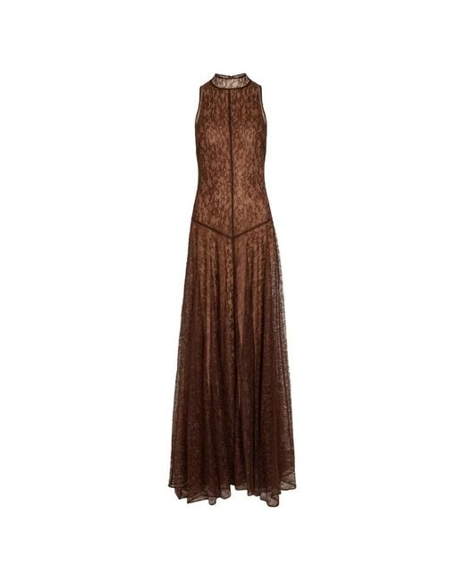 De La Vali Brown Halterneck Lace Gown