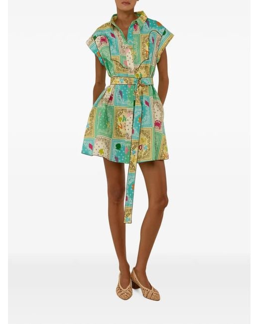 Palm Noosa Green Manon Patchwork-Print Mini Dress