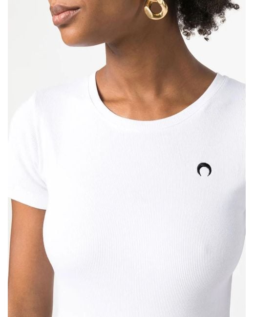 MARINE SERRE White Fine-Ribbed Organic Cotton T-Shirt Dress