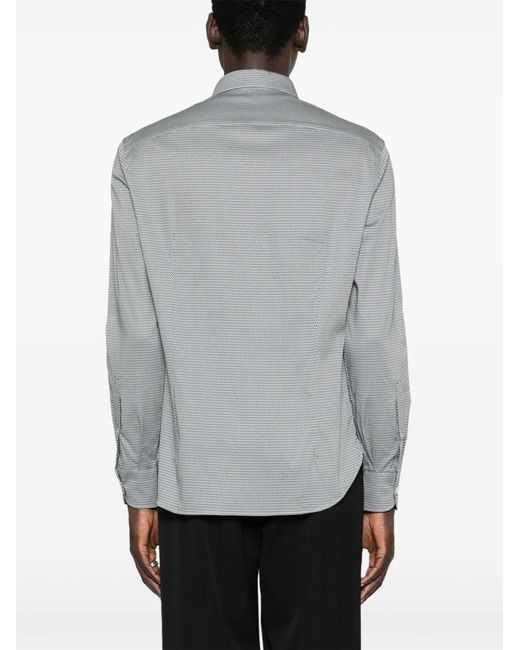 Emporio Armani Gray Geometric Print Poplin Shirt for men