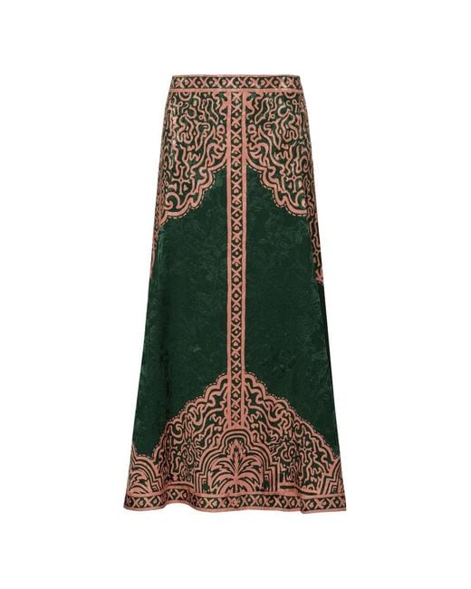 Johanna Ortiz Green Encanto De Isla Jacquard-Pattern Skirt