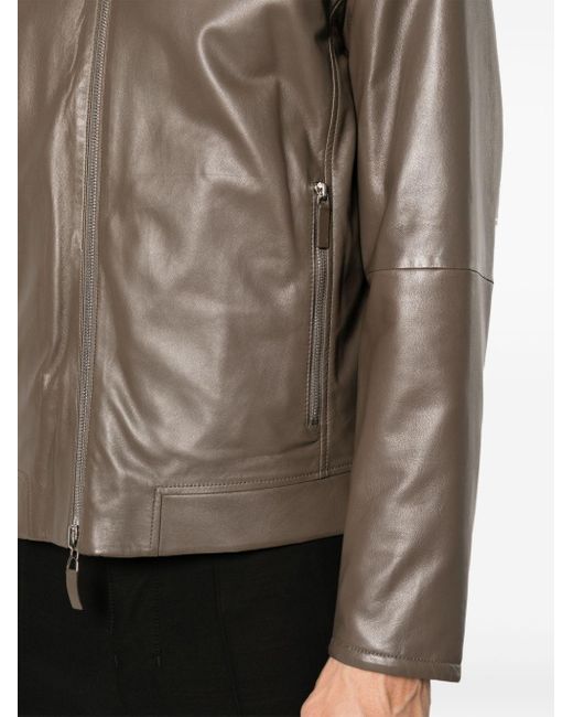 Veste en cuir à fermeture zippée Emporio Armani pour homme en coloris Brown