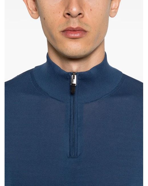 Canali Blue Zip-Neck Sweater for men