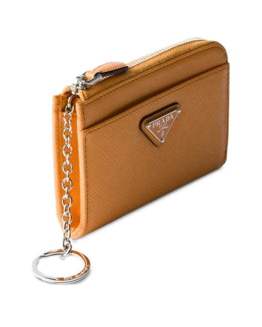 Prada Orange Triangle Logo Leather Key Case for men
