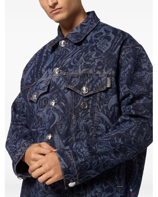Philipp Plein Blue Tattoo Denim Jacket for men
