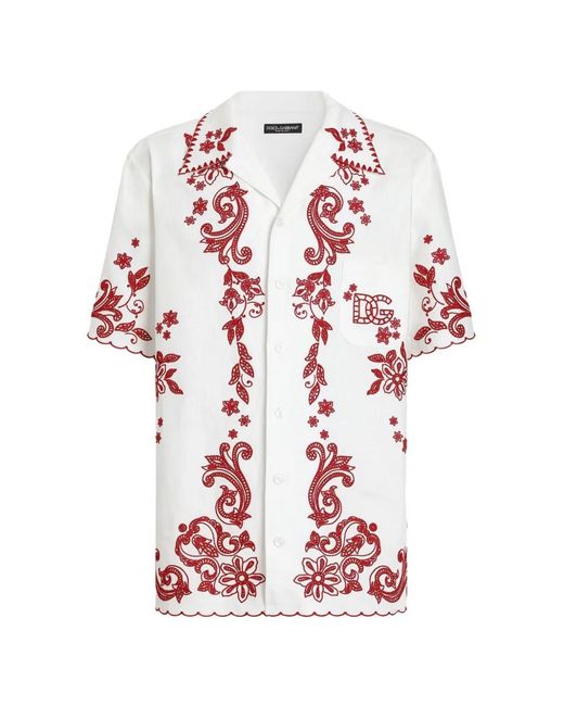 Dolce & Gabbana White Hawaii Linen Shirt With Cutwork for men