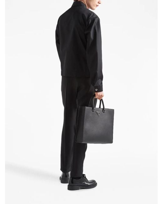 Prada Black Re-Nylon Leather Jacket for men