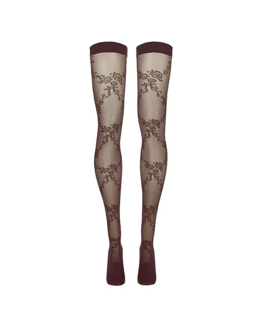 Wolford Brown Floral-Lace Stay-Ups